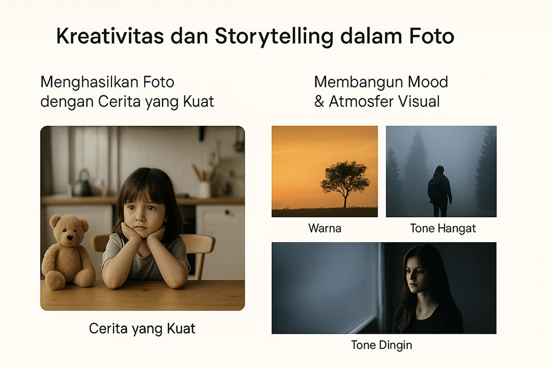 Visual storytelling dalam foto yang menunjukkan suasana dan emosi, menekankan pentingnya storytelling sebagai skill yang harus dimiliki fotografer pemula.