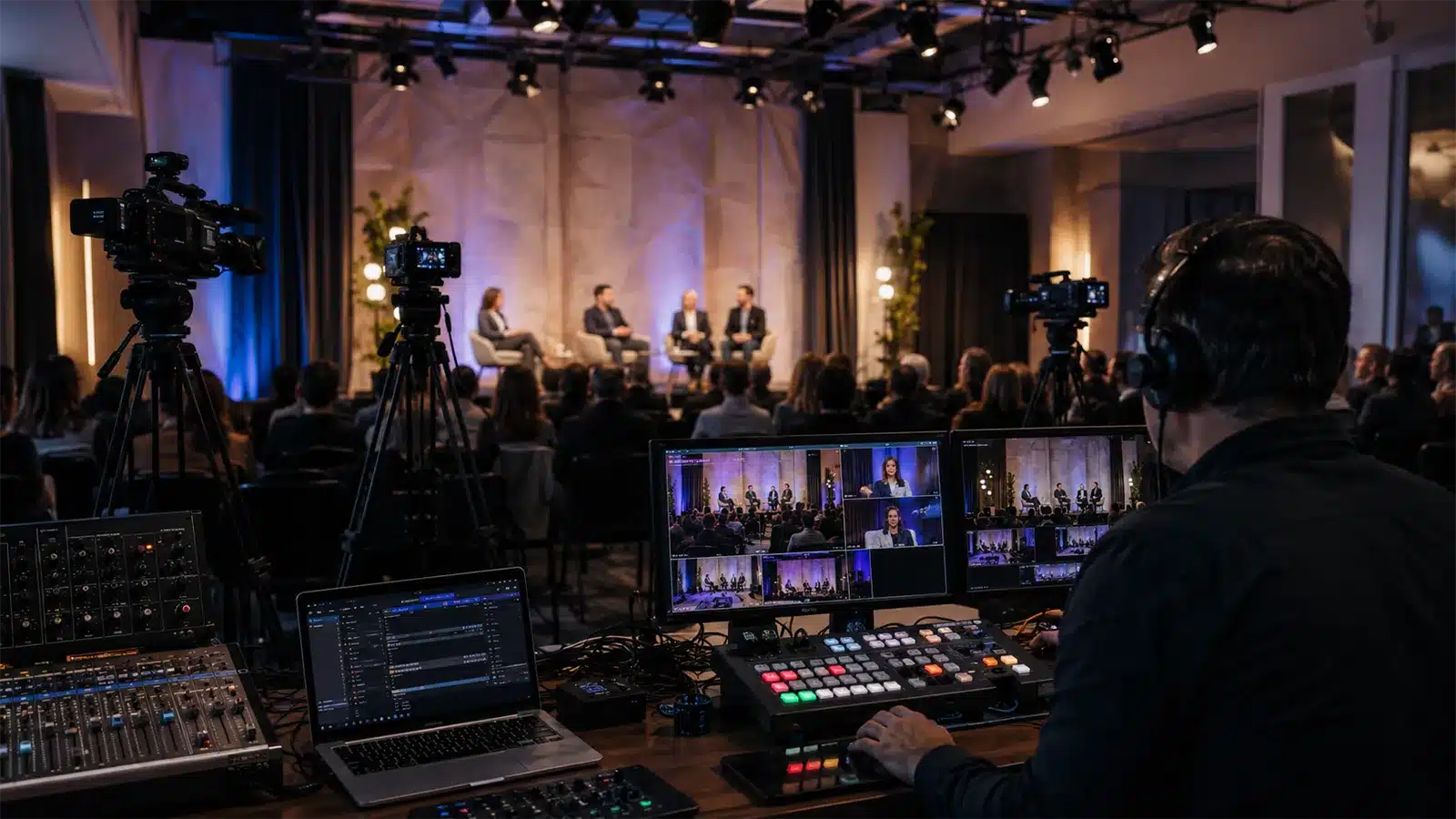 Jasa live streaming profesional untuk event online, offline, dan hybrid dengan setup multi kamera, audio jelas, streaming stabil, backup system, dan tim produksi berpengalaman.