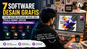 Mahasiswa DKV menggunakan software desain grafis seperti Photoshop, Illustrator, InDesign, Figma, CorelDRAW, Blender, dan Krita untuk membangun portofolio profesional.